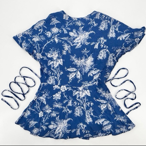 ANTHROPOLOGIE Maeve Clarita Wrap Blouse Top, Blue/White, Size 0 - Picture 6 of 13